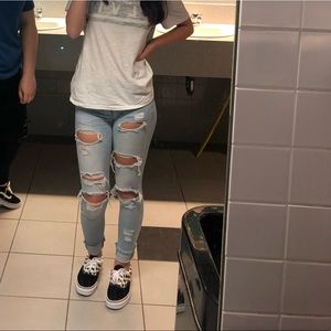 High rise light blue washed jeggings